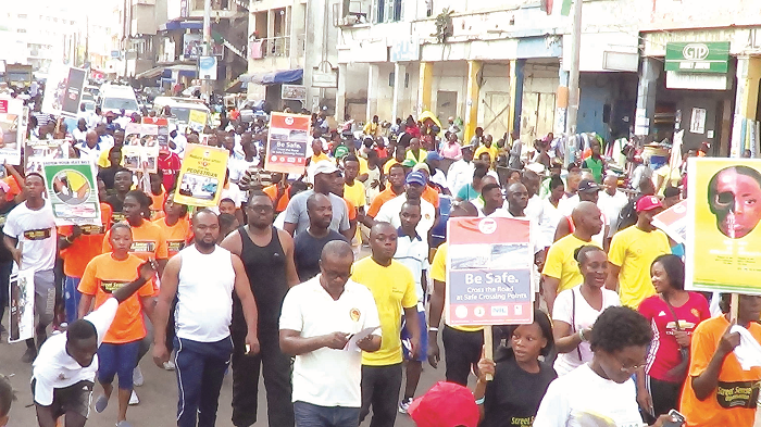 Participants during the road safety campaign walk in Accra. Picture: OWUSU INNOCENT. 